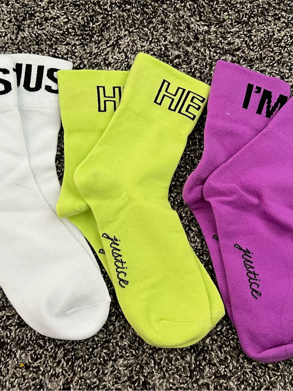 Justice Neon Green, Purple & White ankle socks for women